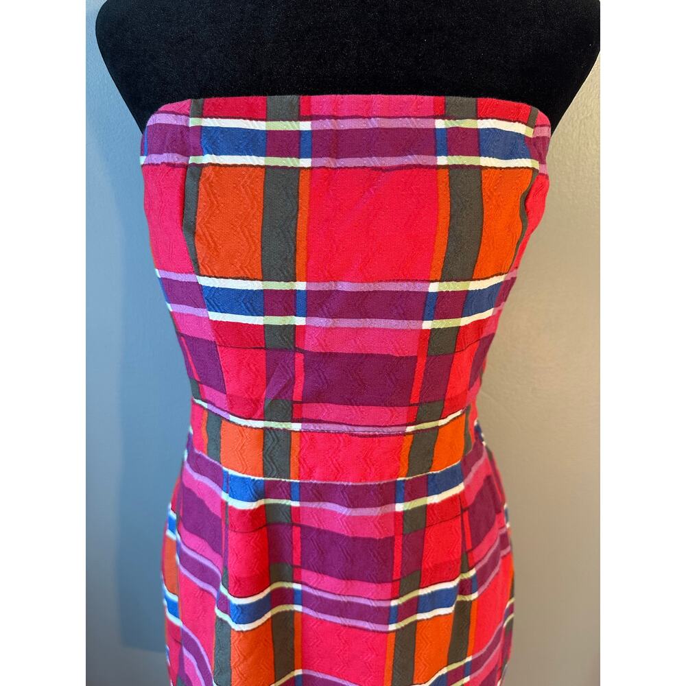 Women's Banana Republic Red Pink Plaid Strapless A-Line Dress Size 6 - Picture 3 of 11